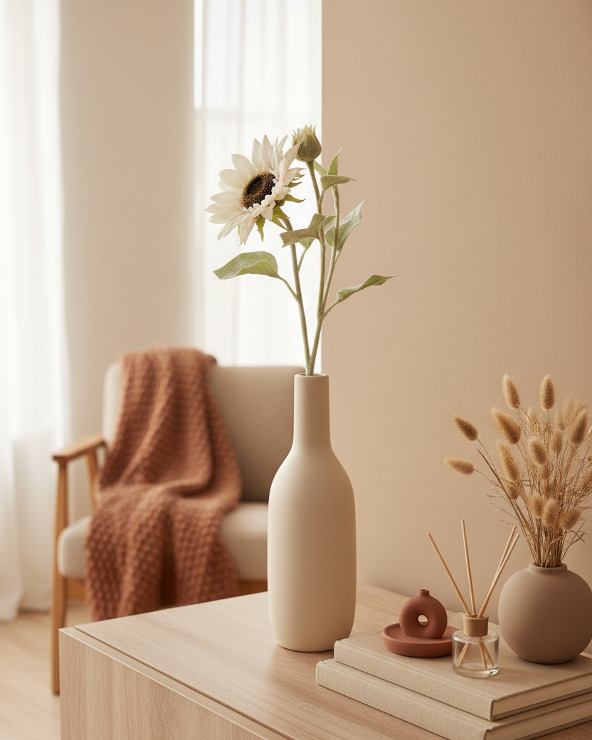 White Bloom and Blossom Sunflower Stem 18"