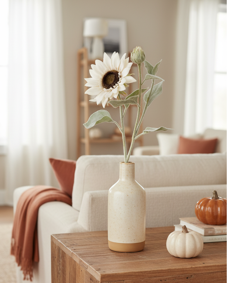 White Bloom and Blossom Sunflower Stem 18"
