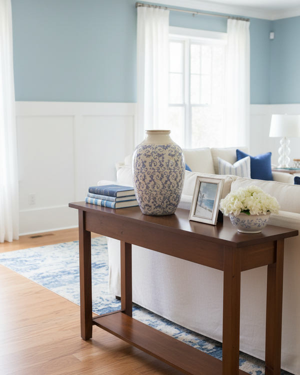 Vintage Blue and White Ceramic Large Vase