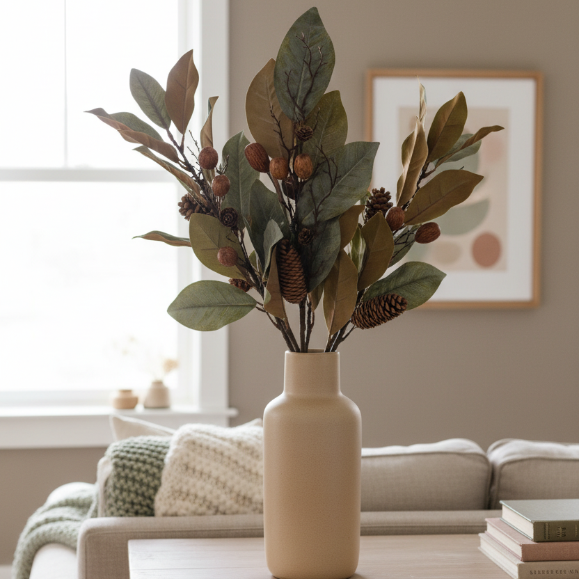 Magnolia Pinecone and Nut Stem 32"