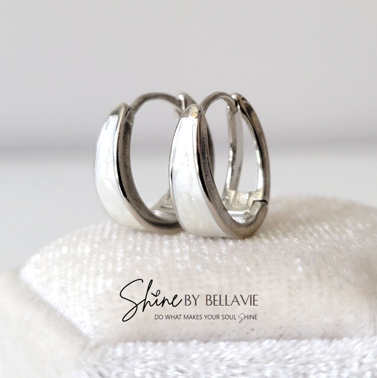 Jana Mini Silver & White Enamel Hinged Hoop Earrings