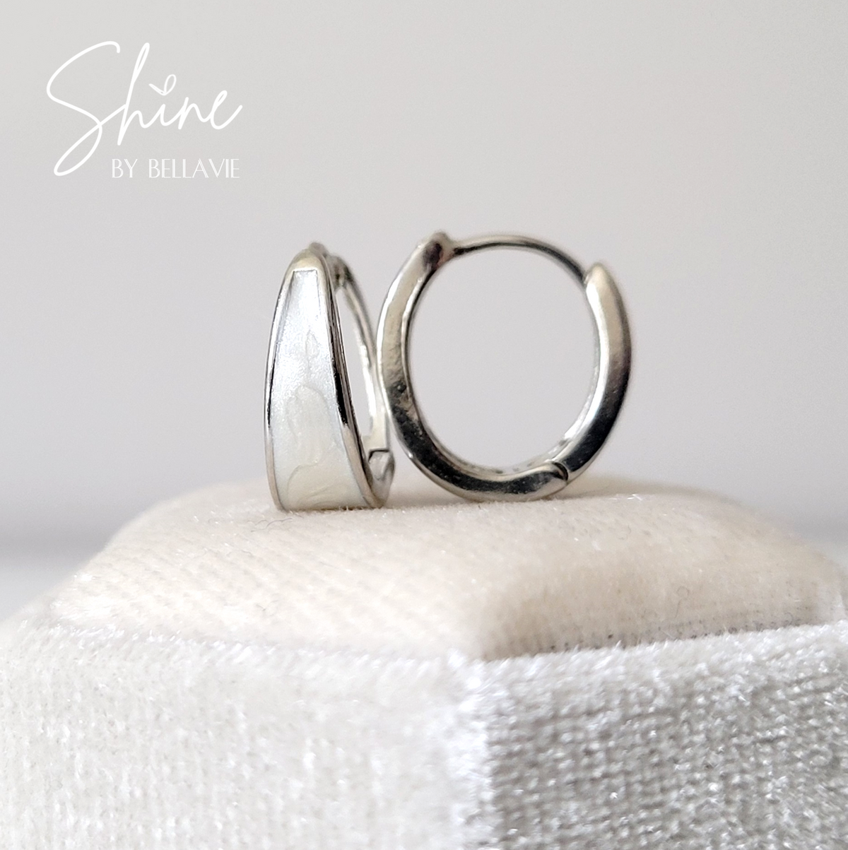 Jana Mini Silver & White Enamel Hinged Hoop Earrings