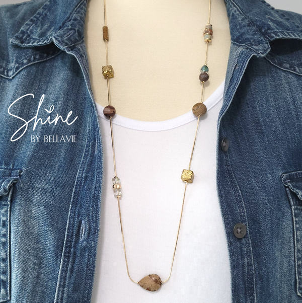 Jasper Long Gold Necklace
