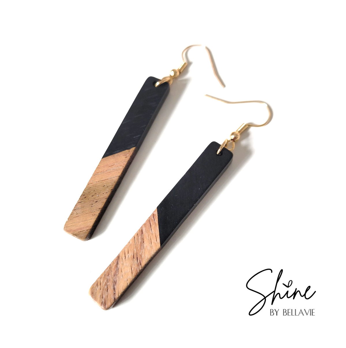 Jen Wood And Black Matchstick Earrings