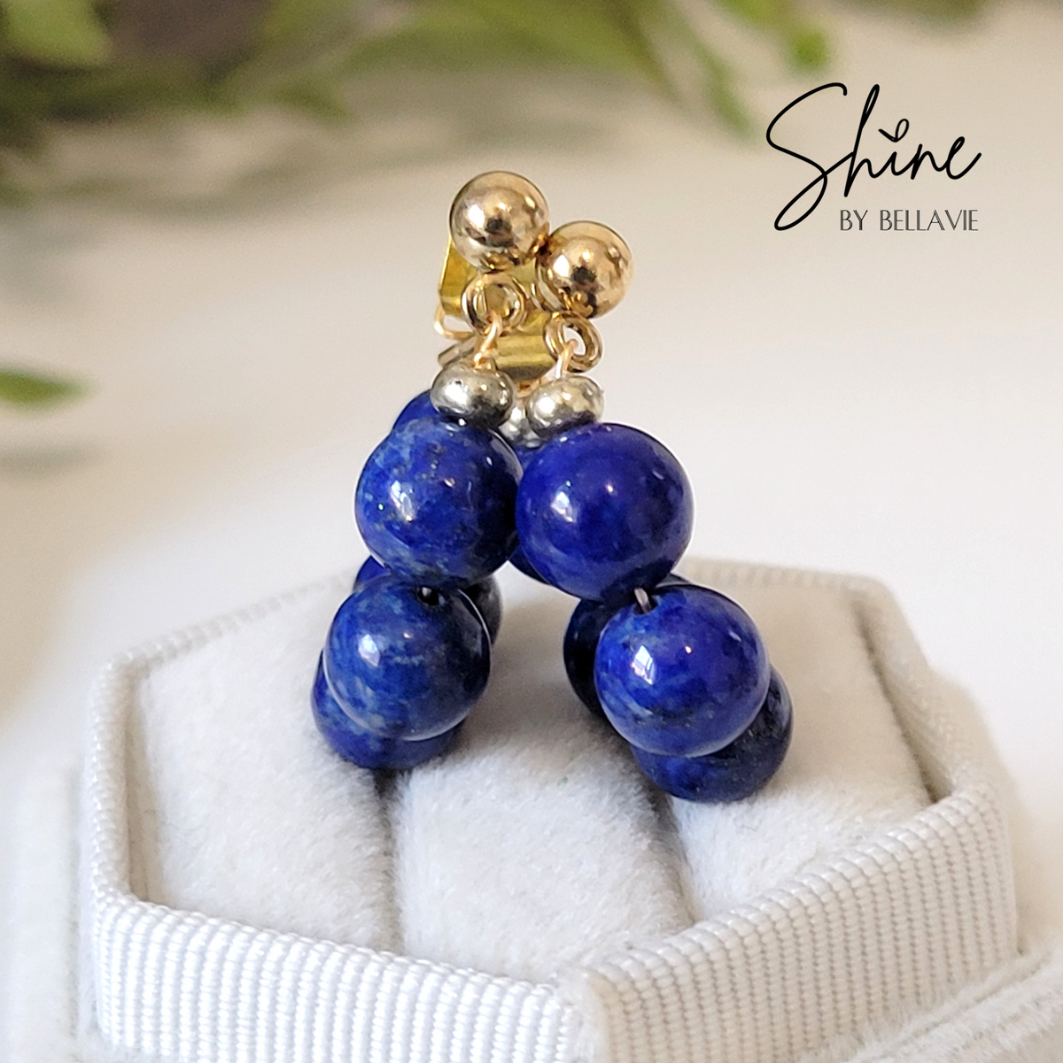 Lapiz Lazuli Beaded Hoop Earrings