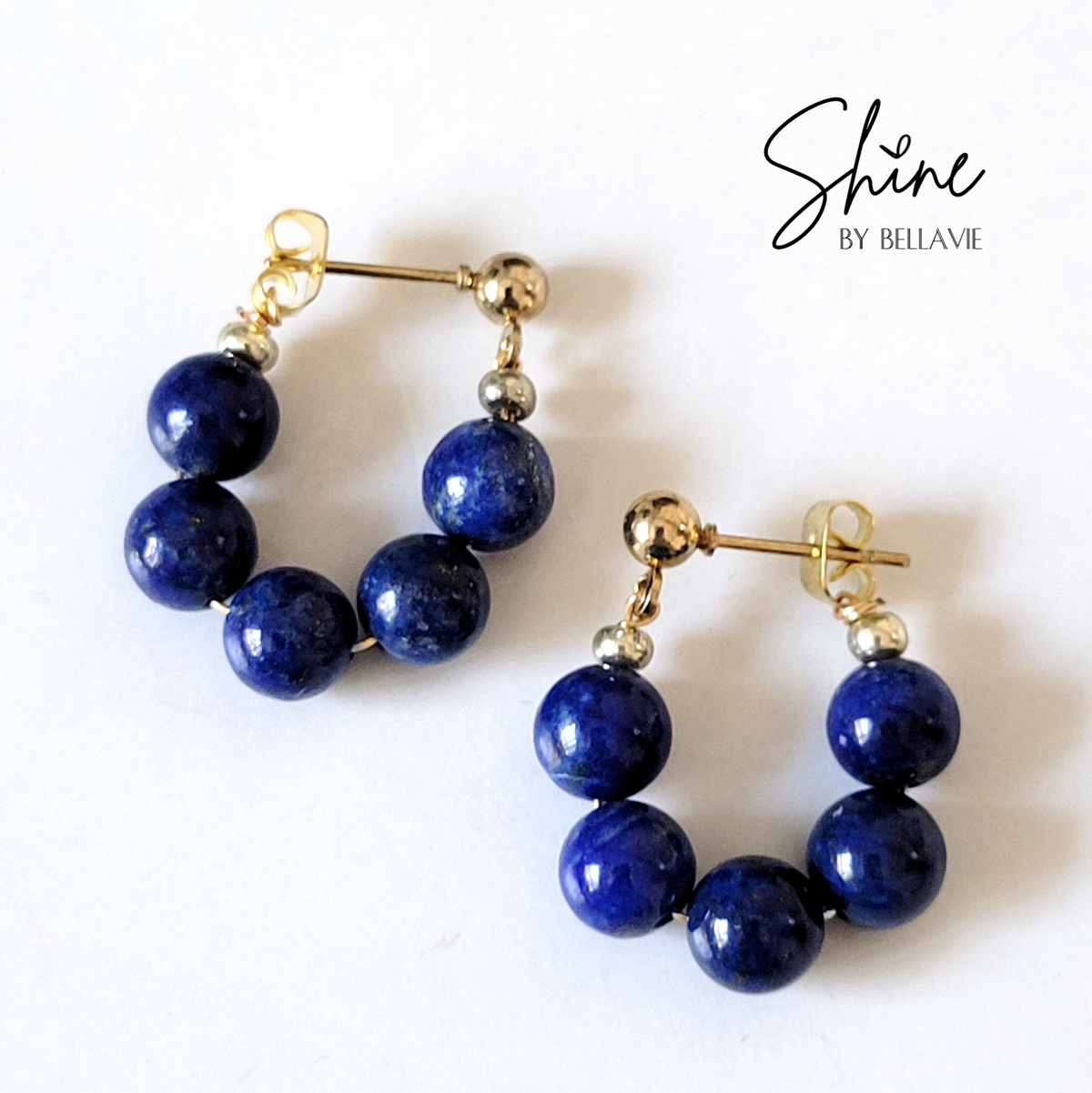 Lapiz Lazuli Beaded Hoop Earrings