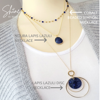 Colbalt And Gold Beaded Station Necklace