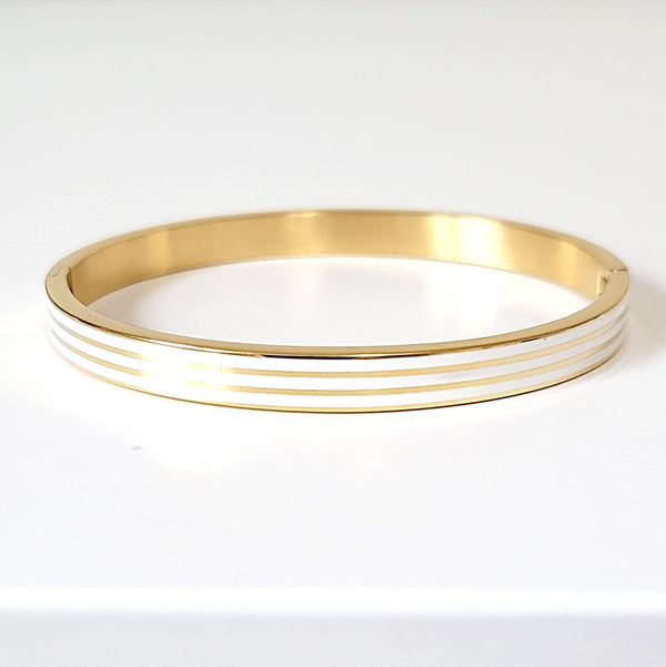 Linea Striped Enamel Hinged Bangle