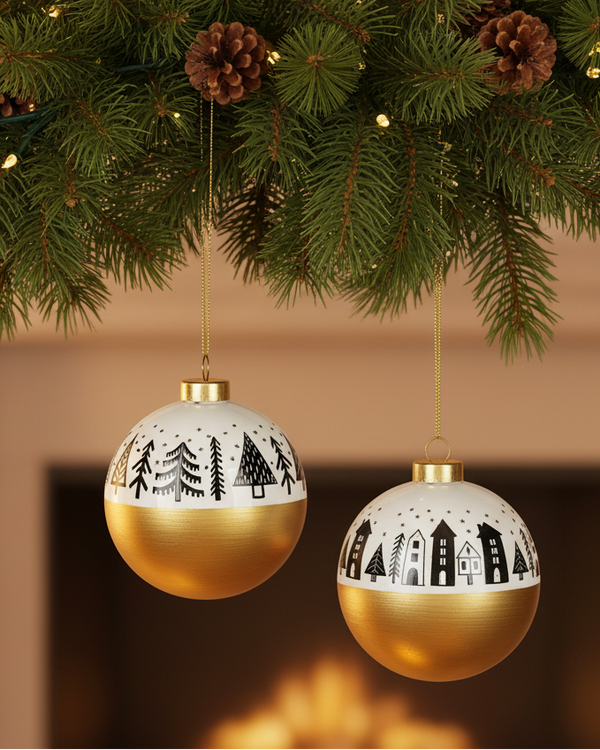 Black and Gold Holiday Pattern Ornament