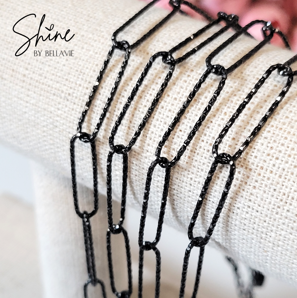 Palermo Glitter Paperclip Chain - Black