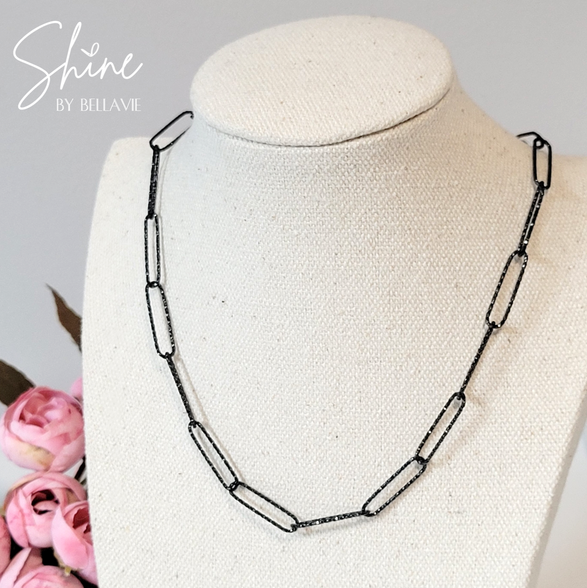 Palermo Glitter Paperclip Chain - Black