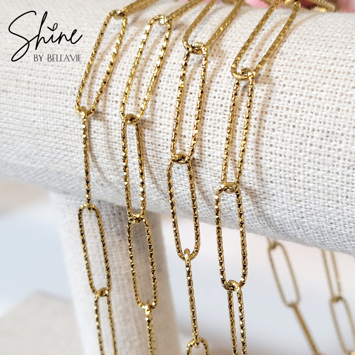 Palermo Glitter Paperclip Chain - Yellow Gold