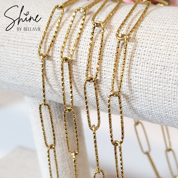 Palermo Glitter Paperclip Chain - Yellow Gold