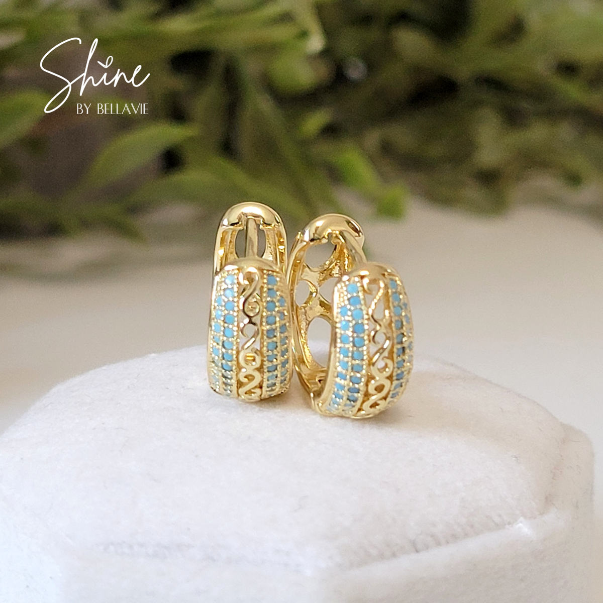 Turquoise Filligree Wide Hoop Earrings
