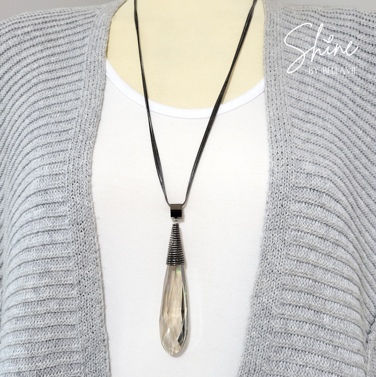 Veronica Long Teardrop Faceted Crystal Necklace