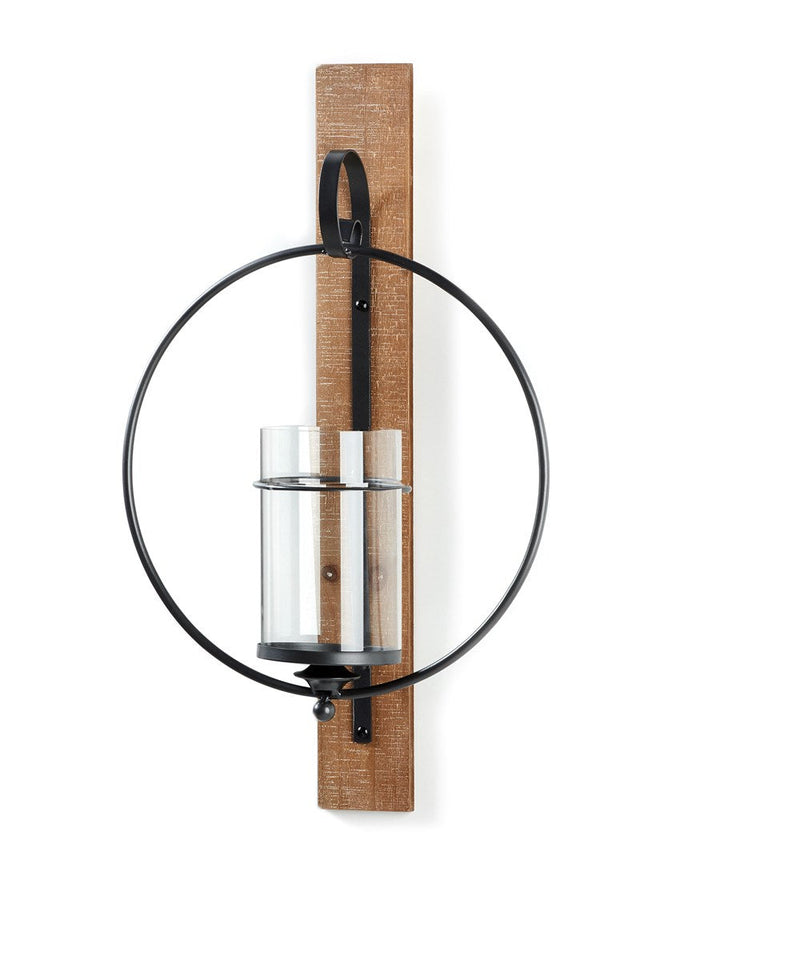 Metal and Wood Look Candle Holder Round