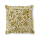 Cream and Green Floral Embroidered Pillow