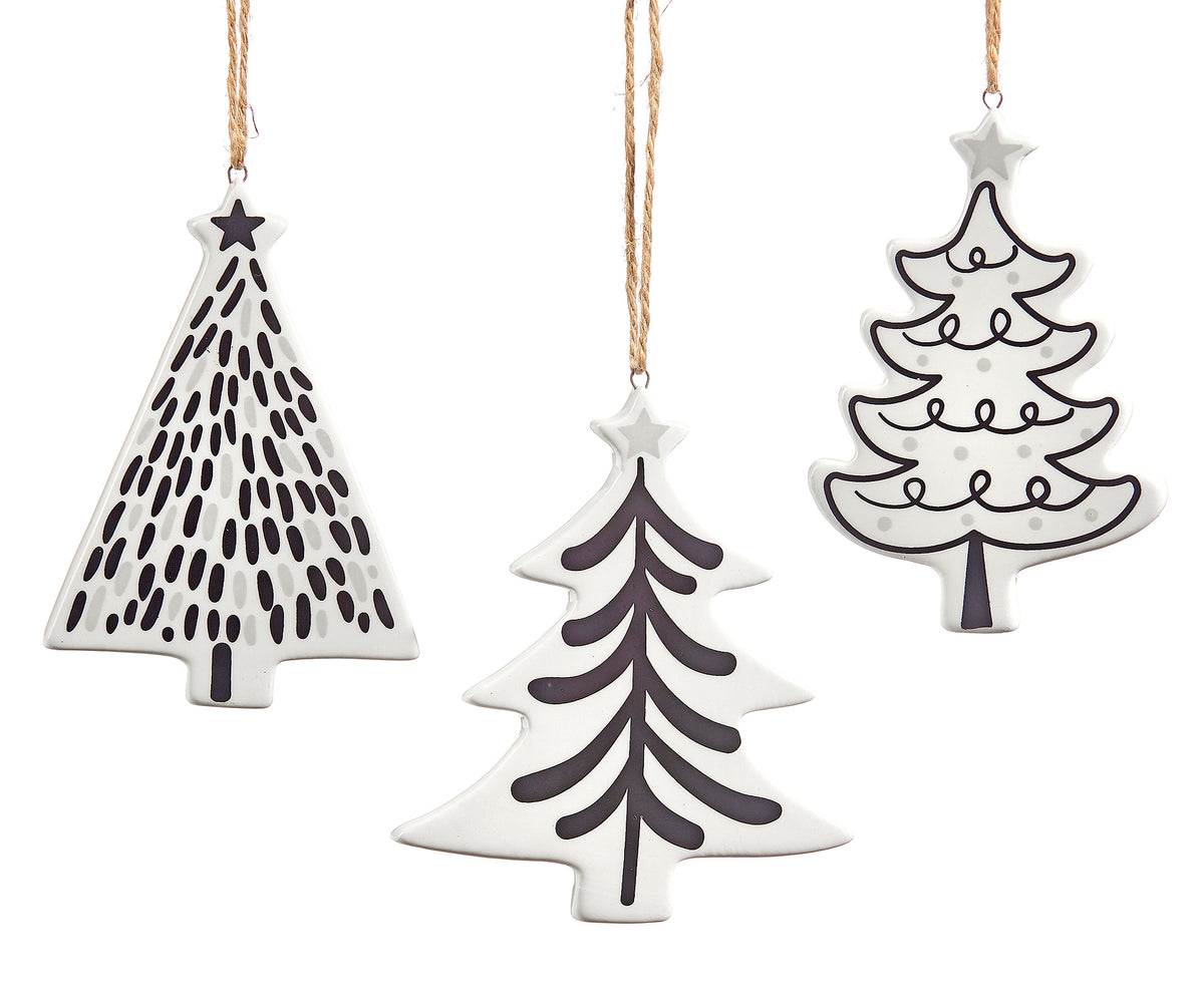 Black and White Ceramic Tree Ornament
