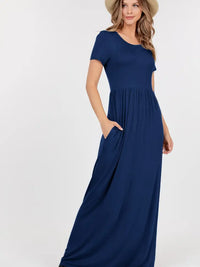 Short Sleeve Empire Waist Maxi Dress With Pockets