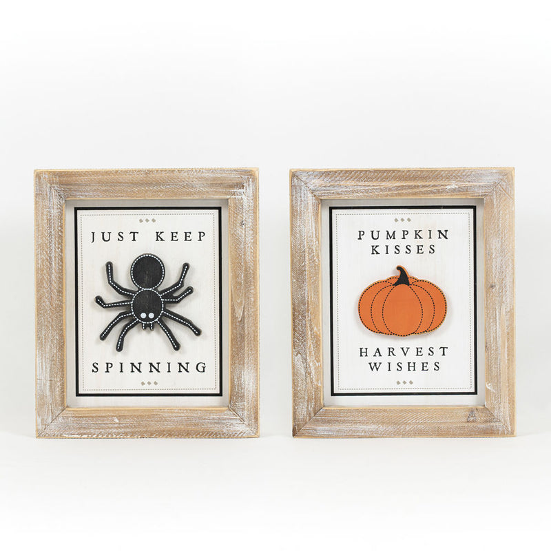 Reversible Wood Spider and Pumpkin Sign