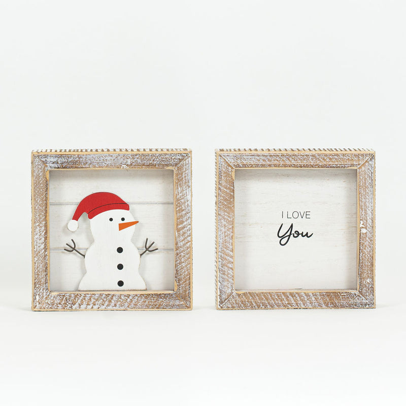 Reversible Wood Snowman and Love You Sign