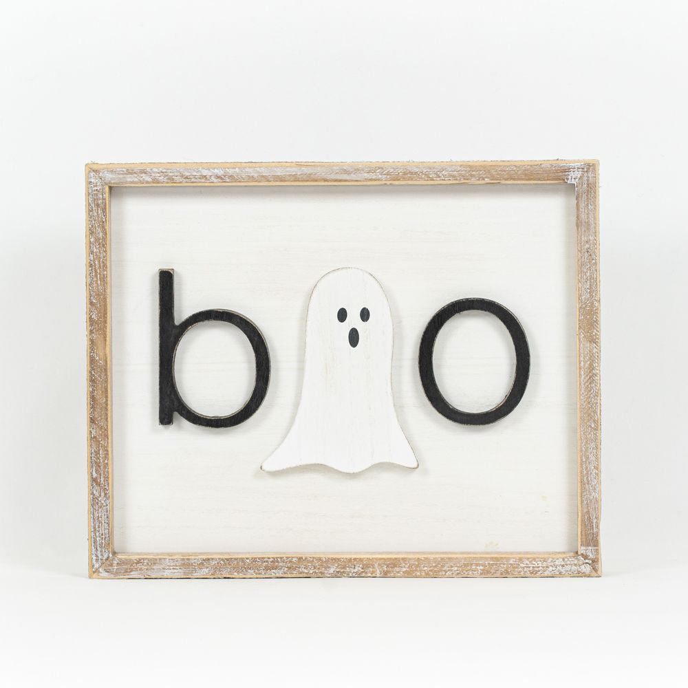 Reversible Wood Cutout Fall and Boo Framed Sign