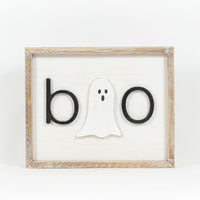 Reversible Wood Cutout Fall and Boo Framed Sign