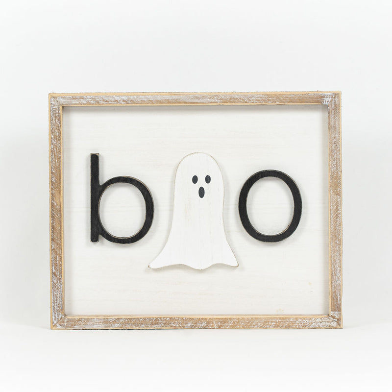 Reversible Wood Cutout Fall and Boo Framed Sign
