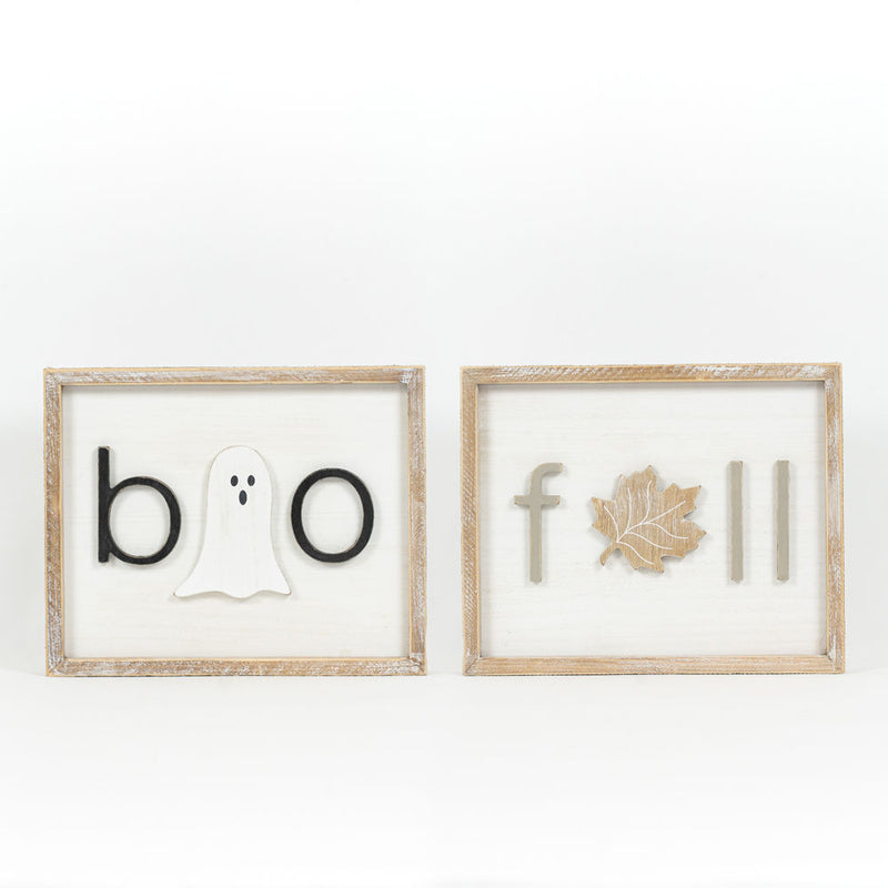 Reversible Wood Cutout Fall and Boo Framed Sign
