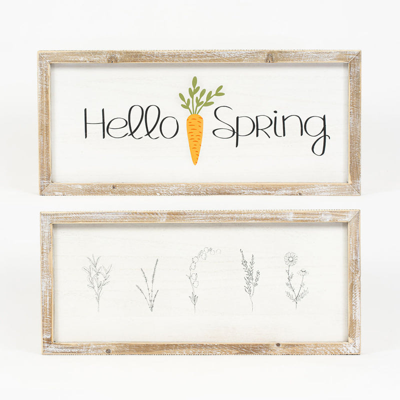 Reversible Wood Hello Spring and Flower Sign