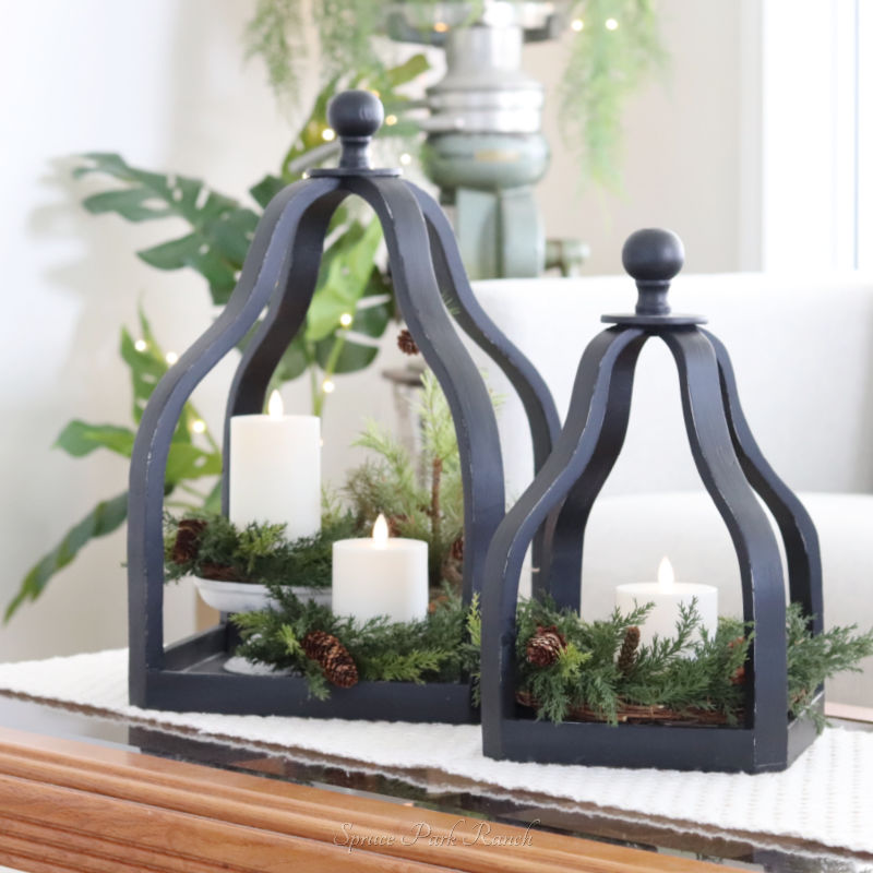 Black Wood Open Lantern