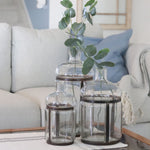 Blown Glass Bottle with Metal Frame