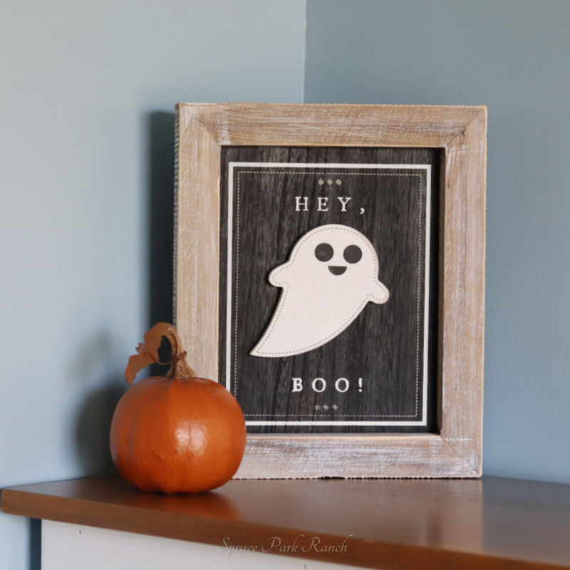 Reversible Wood Boo and Snow Sign