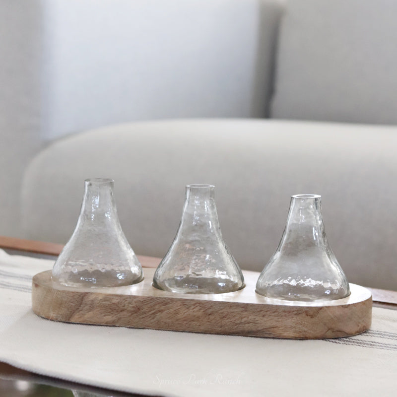 Bud Vase on Wood Tray
