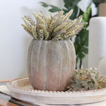 Whitewashed Orange and Green Cement Pumpkin Pot Tall