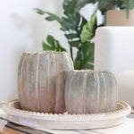 Whitewashed Orange and Green Cement Pumpkin Pot Tall