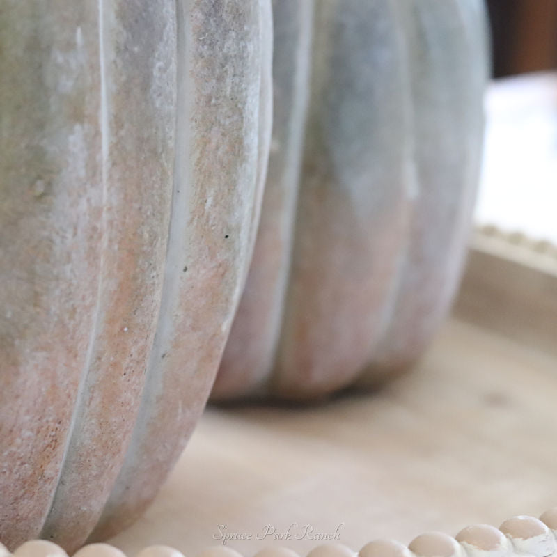 Whitewashed Orange and Green Cement Pumpkin Pot Tall