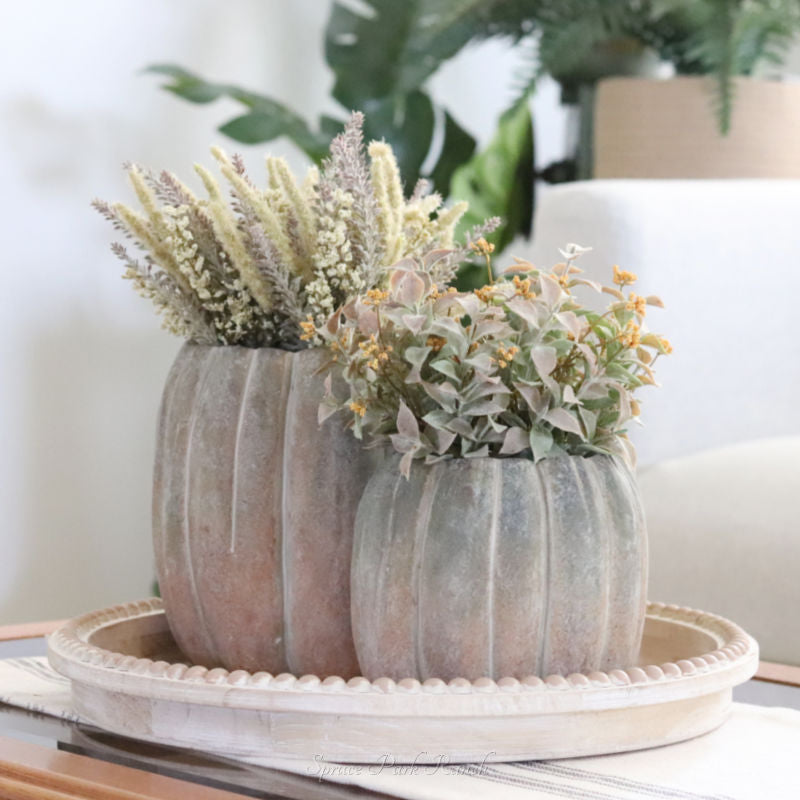 Whitewashed Orange and Green Cement Pumpkin Pot Tall