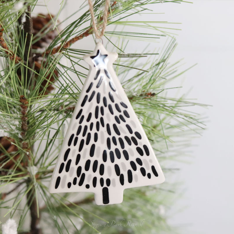 Black and White Ceramic Tree Ornament