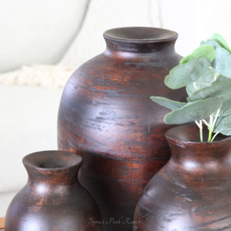 Dark Mango Wood Pot Bellied Vase