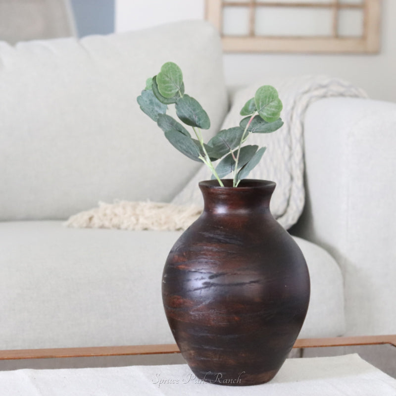 Dark Mango Wood Pot Bellied Vase