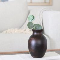 Dark Mango Wood Pot Bellied Vase
