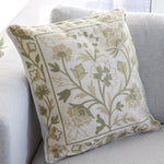 Cream and Green Floral Embroidered Pillow