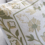 Cream and Green Floral Embroidered Pillow