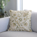 Cream and Green Floral Embroidered Pillow