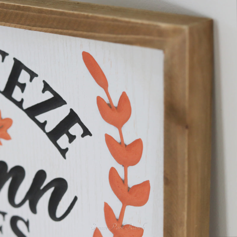 Engraved Autumn Leaves Wood Harvest Sign