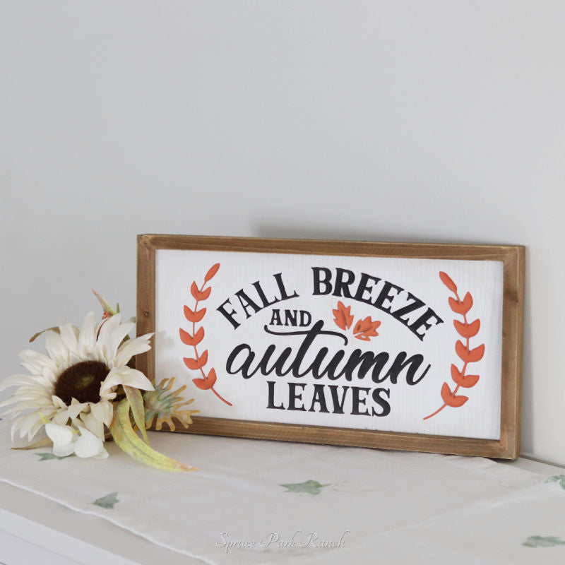 Engraved Autumn Leaves Wood Harvest Sign
