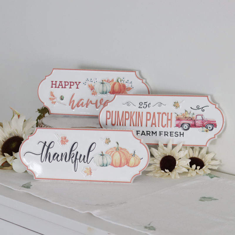 Metal Embossed Harvest Sign