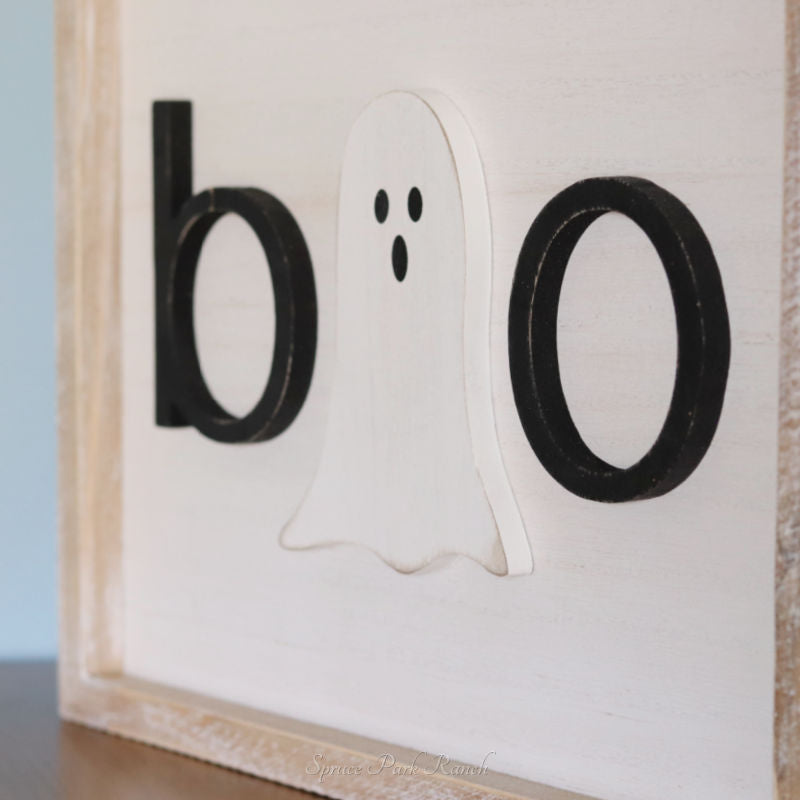Reversible Wood Cutout Fall and Boo Framed Sign