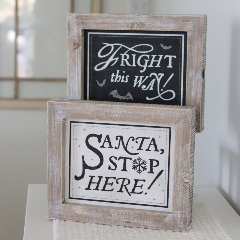 Reversible Wood Fright and Santa Sign